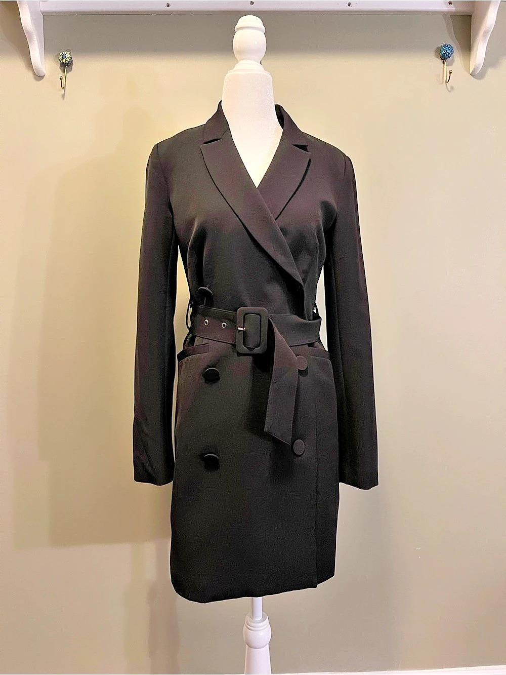 Laundry by Shelli Segal Black Belted Trench Coat Size XS